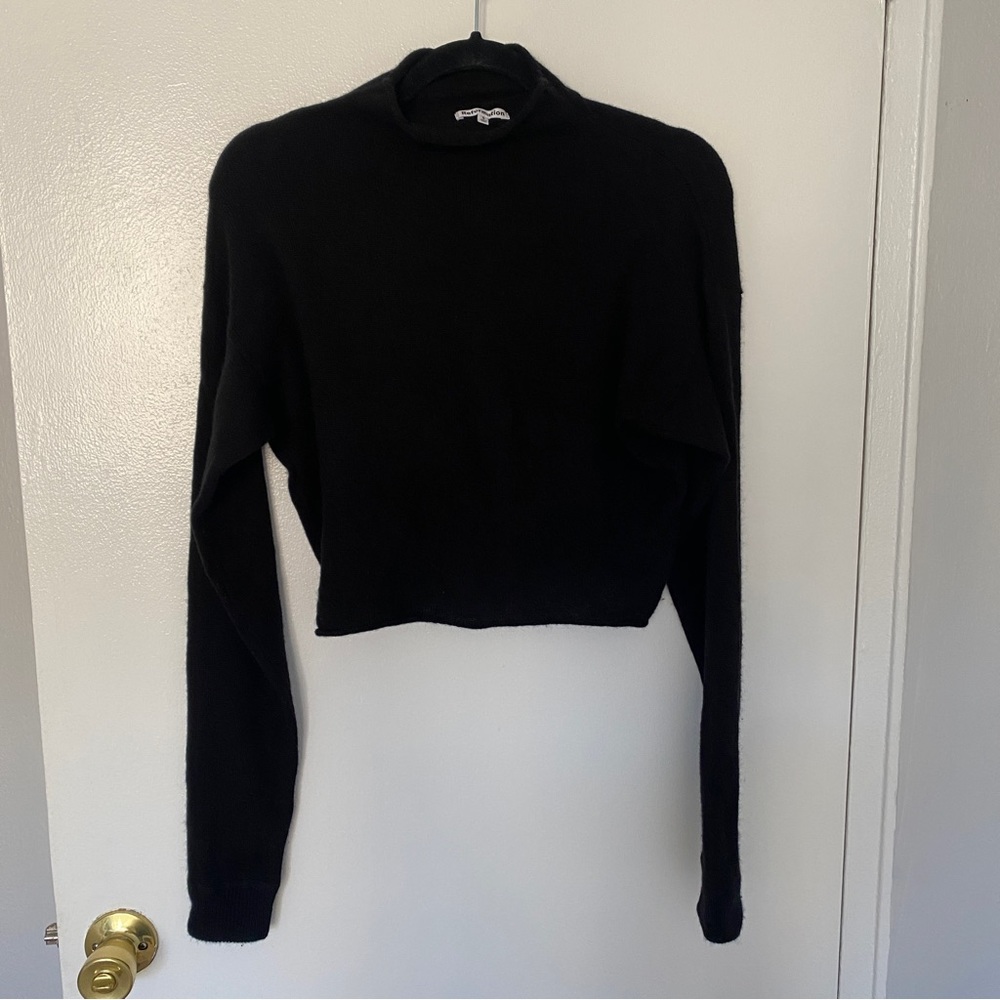 Reformation Black Cashmere Cropped Mock neck Sweater